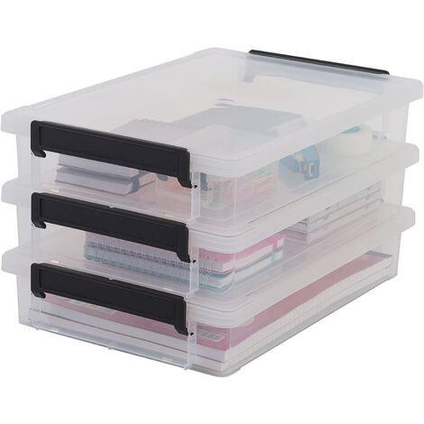 Iris Ohyama A4 Kunststoff-Aktenaufbewahrungsbox, 4L, 3er-Set, Transparent, Schnappverschlüsse, Papier und Dokumentenorganizer, Stapelbar, Für Büro, Basteln, Spielzeug & Spiele, Schulbedarf LLB-A4