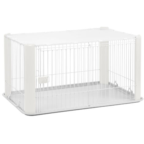 Iris Ohyama, Indoor-Laufstall für Hunde/Welpen, abnehmbares Dach, Haustierkreis, Schiebetür mit Riegel, Haken für einfache Montage, optimale Belüftung, für Hunde, CLS-1130, weiß