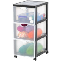 Iris Ohyama Kunststoff-Schubladenbox mit Rollen, 3 tiefen Schubladen, Schwarz, Griffe zum Ziehen, Für Schlafzimmer, Bad, Schule & Büro, BPA-frei, Schubladenschrank, Rollcontainer, A4 Drawer, DDDC-30
