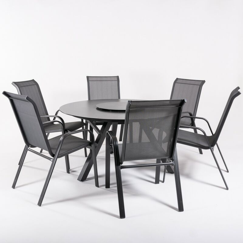 Conjunto para terraza de aluminio mesa redonda y 4 sillones Malmo Anracita