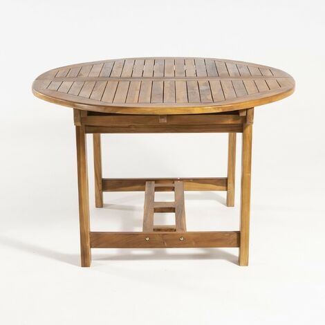 Conjunto de exterior de madera teca, Mesa redonda extensible 120/180 cm y 4  sillones plegables, Madera teca grado A, Tratamiento al agua aplicado