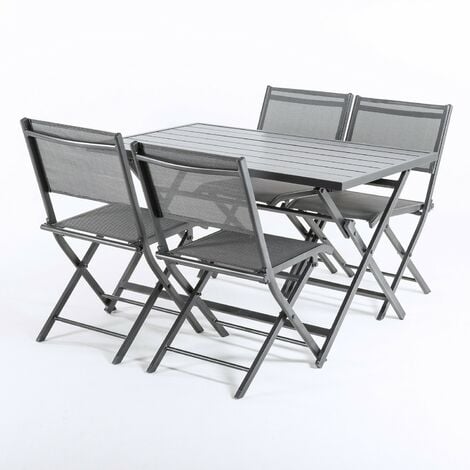 seguridad apoyo Edredón Conjunto para exterior, Mesa plegable 120 cm y 4 sillas plegables, Aluminio  antracita, Textilene color plata