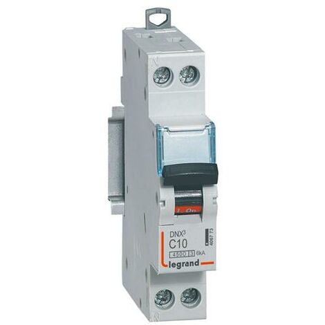 LOT DE 10 Disjoncteurs Phase+Neutre DNX³4500 6kA arrivée et sortie borne à vis - 1P+N 230V 10A courbe C - 1 module -406773