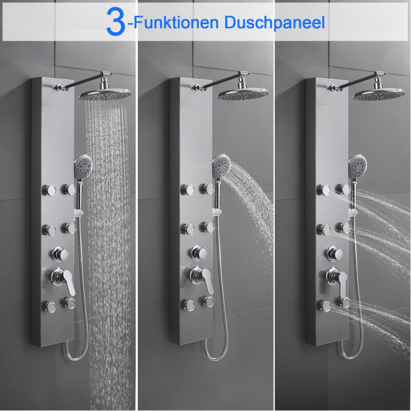 PROOX Duscharmatur-Set Mattschwarz – Mit 30,5 Cm Regenduschkopf, 3 Griffen & Wannenauslauf, Wandmontiert