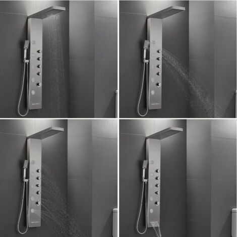 ROVOGO Panneau Colonne de Douche Hydromassante avec Robinetterie, Faire Fonctionner 4 Douches à la fois (Douche pluie, Jet de massage, Douchette et Bec Bain Déverseur ), Acier Inoxydable 304, Brossé