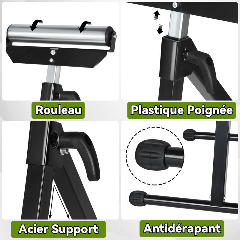 Lot De 2 Tréteaux à Roulettes ISOISL Réglables 68-108cm - Support 90kg, Antidérapants