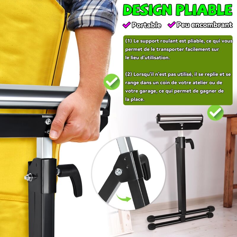 Tréteaux à Roulettes Ikodm Lot De 2 - Réglable 68-108cm - Charge 90kg - Pliable