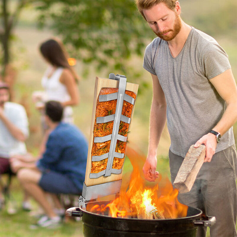 Froadp Planches à Saumon Flambé avec Support en Acier Inoxydable (4pcs)