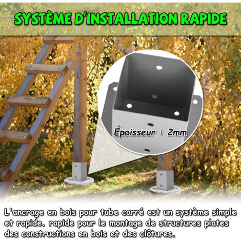 Froadp 100x100mm Ancres de Poteau en Bois Carré en Acier Galvanisée à Chaud Support de Poteau pour Poteaux en Bois (4 Pièces)