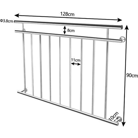 Froadp Terrassengeländer Edelstahl 90x128cm - Französisches Design Mit 9 Stäben