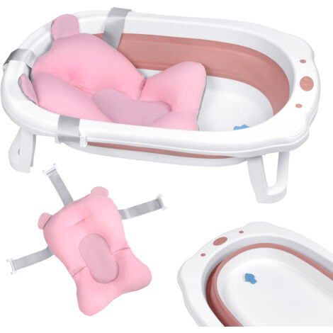 Baignoire Bébé Pliable Buddy Baby - Pour 0-2 Ans, Avec Coussin Antidérapant - Portable, Voyage - Gris