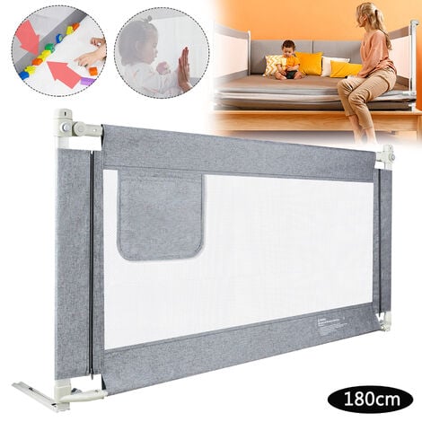 Barrière de Sécurité de Lit Bébé Portable 180CM Hauteur Réglable  Soulèvement Vertical Double Verrou de Sécurité Gris - Costway