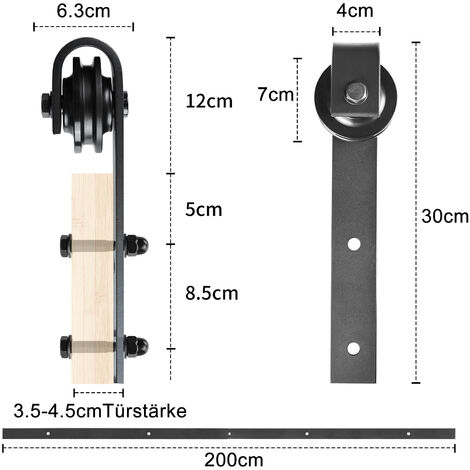 Froadp 200cm Quincaillerie Kit de Rail Système de Porte Coulissante Rail de Suspension en Acier Carbone Charge Jusqu'à 130KG pour Porte de Grange en Métal et Bois