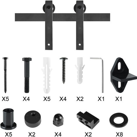 Froadp 200cm Quincaillerie Kit de Rail Système de Porte Coulissante Rail de Suspension en Acier Carbone Charge Jusqu'à 130KG pour Porte de Grange en Métal et Bois