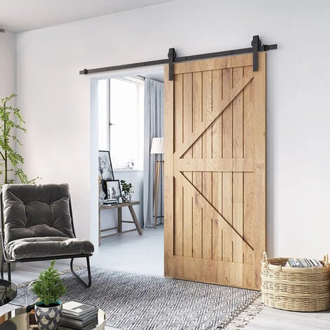Froadp 200cm Quincaillerie Kit de Rail Système de Porte Coulissante Rail de Suspension en Acier Carbone Charge Jusqu'à 130KG pour Porte de Grange en Métal et Bois
