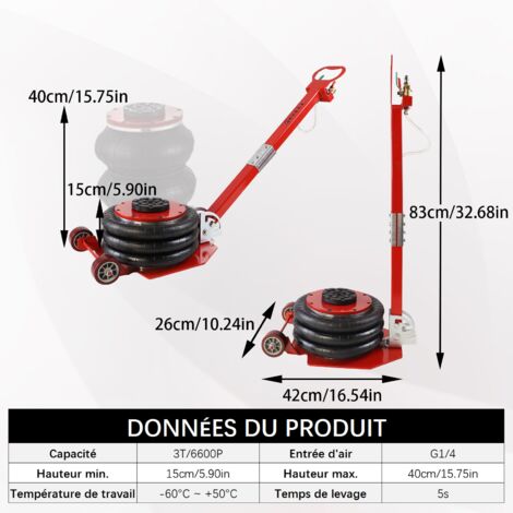 Froadp Cric pneumatique 3T, Cric de voiture - 6600 livres (Rouge)