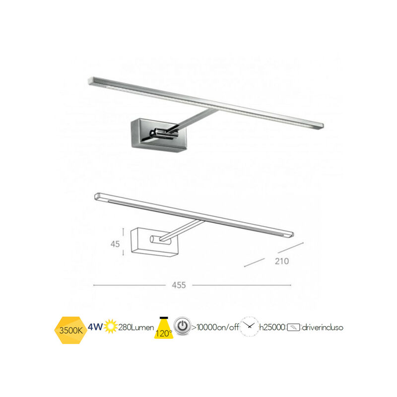 LED-W-ANDROMEDA/4W lampada da specchio 4 watt 3500 kelvin finitura cromo