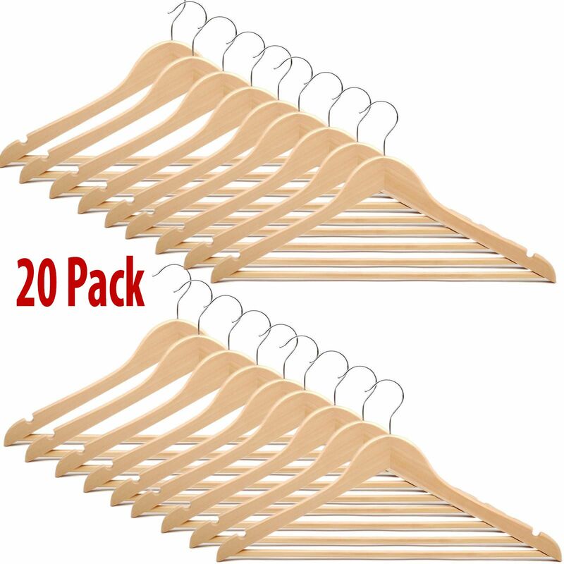 20 X Wooden Coat Hangers Suit Garments Natural Wooden Coat Clothes