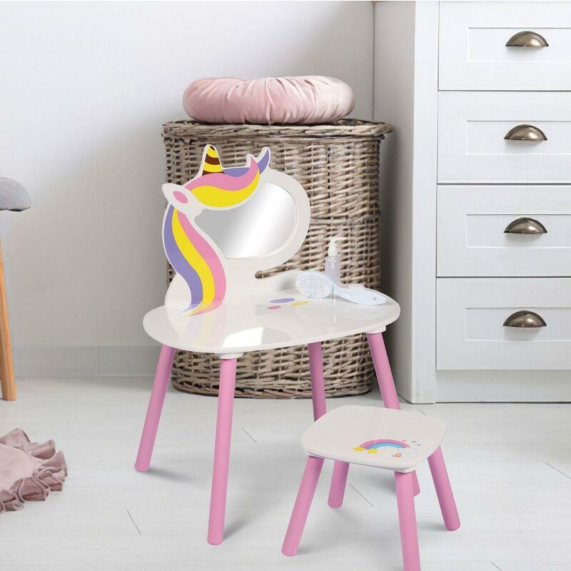 Unicorn vanity set online with stool & mirror