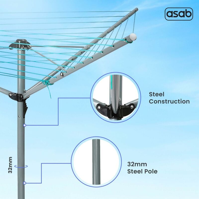 Rotary Airer 30m Outdoor 3 Arm Clothes Washing Line Dryer Ground