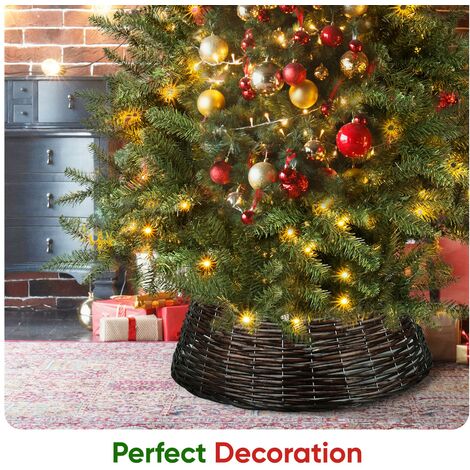 Christmas Tree Skirt Base Wicker Floor Cover Xmas Base Decor Rattan Stand BROWN