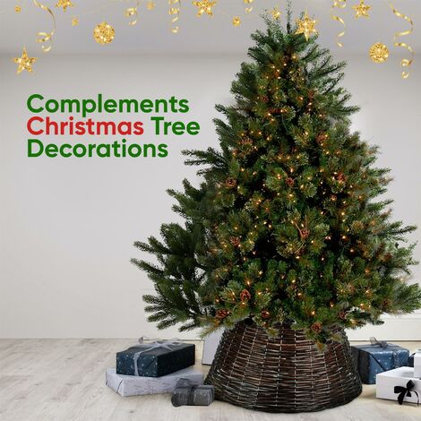 Christmas Tree Skirt Base Wicker Floor Cover Xmas Base Decor Rattan Stand BROWN