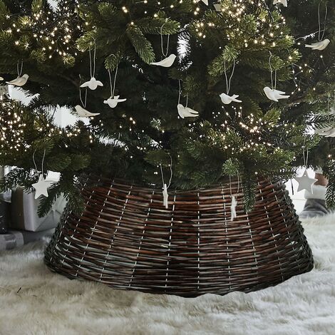 Christmas Tree Skirt Base Wicker Floor Cover Xmas Base Decor Rattan Stand BROWN