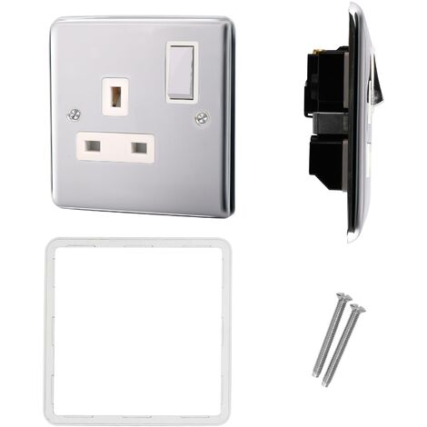 1 Gang 13A Double Pole Switched Socket - Brushed Steel