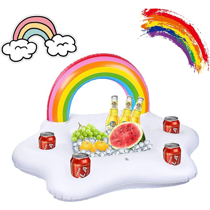 Porte-gobelet gonflable flottant arc-en-ciel, refroidisseur de bière,  plateau de Bar, matelas à Air, jouet de plage, jouet de bain