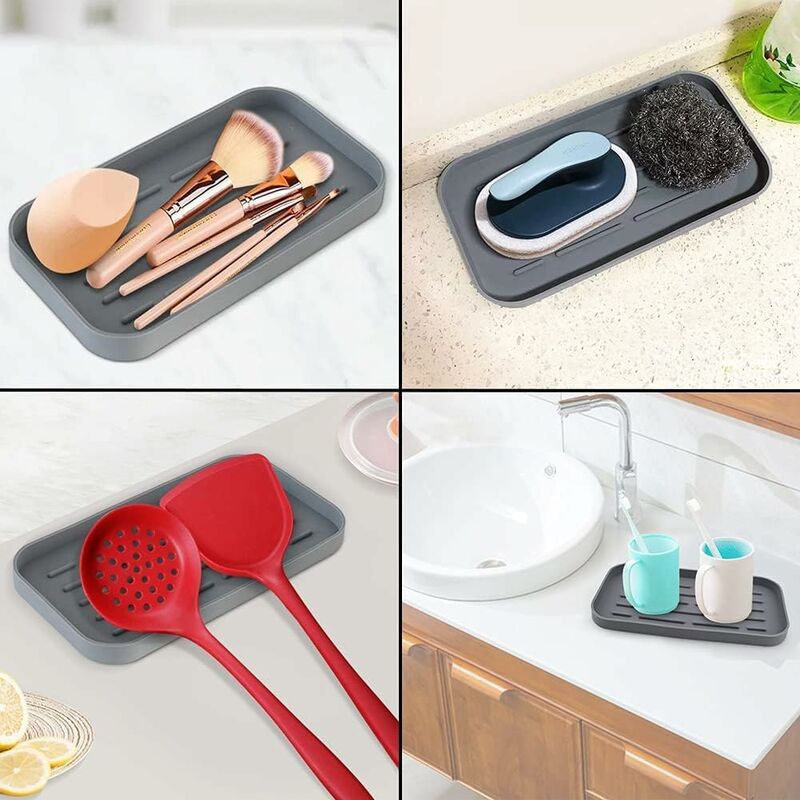 RHAFAYRE 2 Pièce Organisateur D'évier en Silicone Porte Eponge Silicone  Plateau D'organisation de la Cuisine, Antidérapant Plateau D'organisation  pour