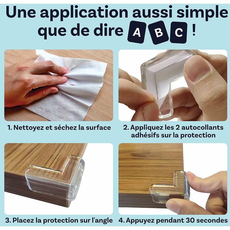 2m Protection Bebe de Table et Meuble Transparent,Bande Anti-Collisionde  Protection Meubles, Pré-adhésif Silicone &PVC Coin