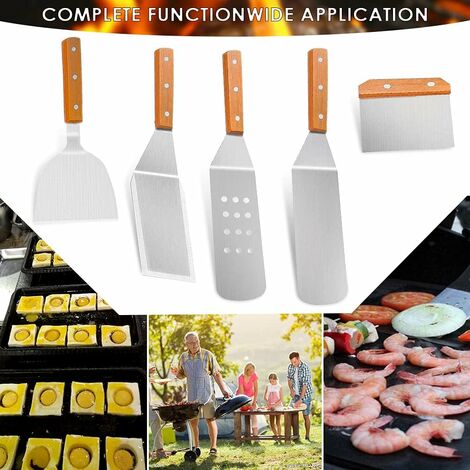 Lot de 10 spatules pour barbecue en acier inoxydable Teppanyaki - Avec sac  de transport - Pour le camping, l'intérieur et l'extérieur