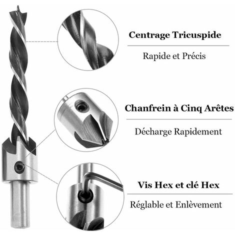 8 pièces flûte fraise forets forets HSS forets alésoir ensemble for le  travail du bois chanfrein 3-10mm