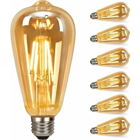 C7 Ampoule Bougie LED E14, E14 Vintage Edison Ampoule Décorative Veilleuse  0.5W équivalent 5W, Ampoule à filament LED Ambre E14 Candélabre 2200K Blanc  Chaud, Non Dimmable, Lot de 6 : : Luminaires
