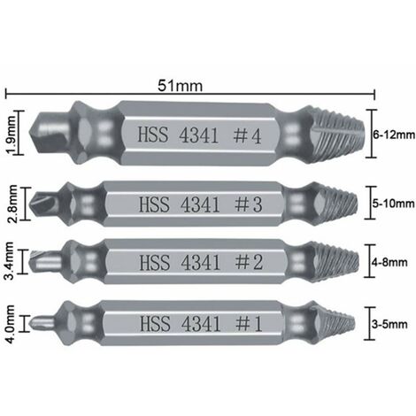 Ensemble d'extracteurs de vis endommagés, 4 PCS HSS DIY Outils à main  Gadgets pour hommes