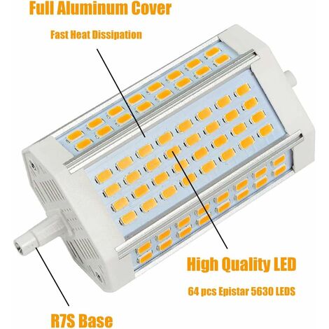 Ampoule LED R7S 50W Lumière chaude Dimmable 3000k Double Extrémité J118  Type J 118mm 4.64 Projecteur