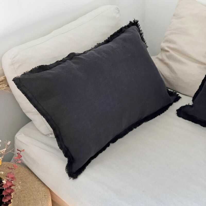 Housse de coussin rectangulaire 40 x 60 cm en lin lavé chambray