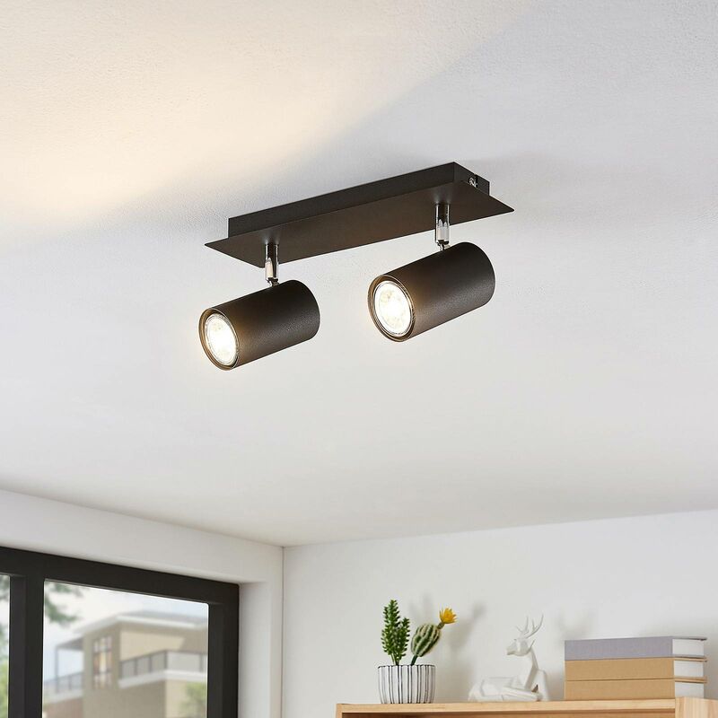 2x Faretti LED da soffitto Dimmerabili - Rotondo - Nero - 5W - 2700K -  Inclinabile - IP20 