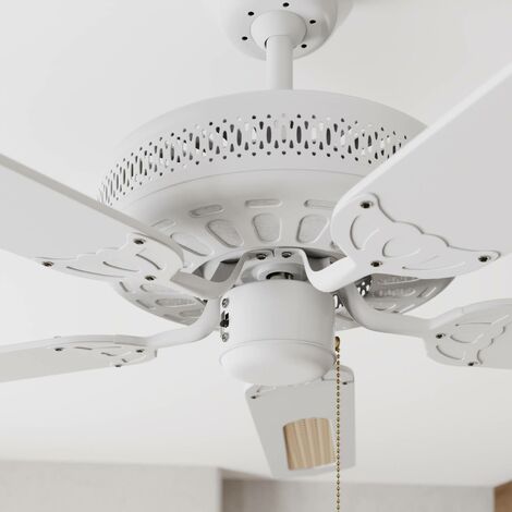 VENTILATORE DA SOFFITTO 4 PALE Ø 107 cm BIANCO CON RATTAN LUCE E