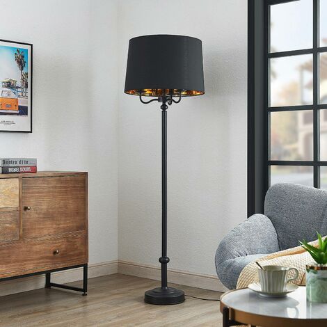 Lampada da Terra Alta 155 cm Lampada a Stelo con Sfere Decorative Piantana  con Paralume Cilindrico in Tessuto Nero - lux.pro