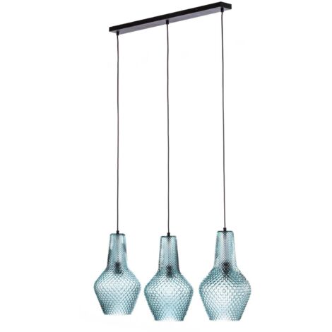 Lámpara Colgante Queen, Candelabro De Hierro Y Vidrio Azul Cobalto - México