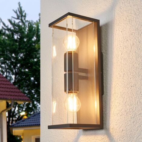 Lucande LED Lámpara De Pared Led Exterior Jarno (Moderno) En Negro Hecho Aluminio (2 Llamas, Lámparas Para Aplique, Lámpara