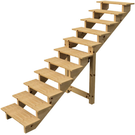 Escalier extérieur en bois 11 marches H 190 cm L 80 cm – Traitement autoclave classe 4 – Marches rainurées et lisses – Sans contremarche - L-80cm