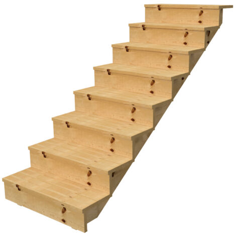Berlin Escalier extérieur bois 8 marches H 139cm L-80cm - avec contre marche