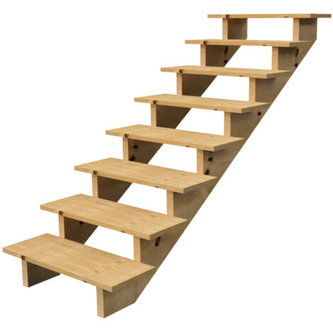 Escalier extérieur bois 8 marches H 139cm L 60cm – Non contremarche – Bois autoclave classe 4 pour extérieur – Emprise au sol 200cm - L-60cm