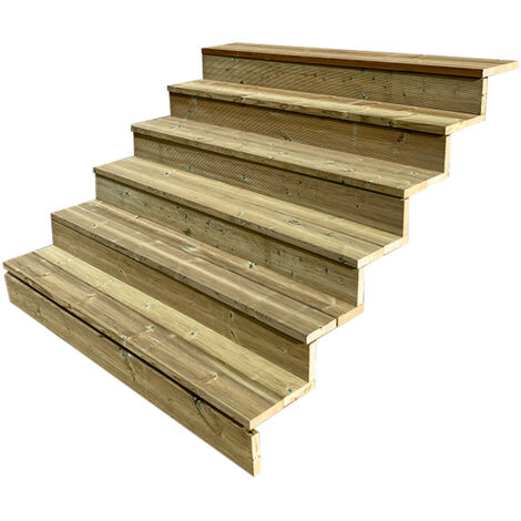 Berlin Escalier extérieur bois 6 marches H 105cm L-160cm - avec contre marche