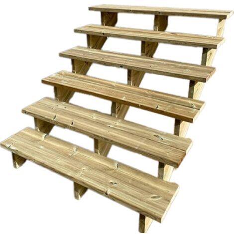 Berlin Escalier extérieur bois 6 marches H 105cm L-140cm - sans contre marche