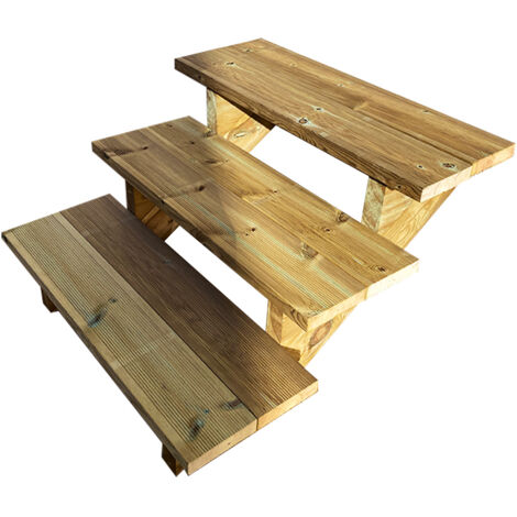 Berlin Escalier extérieur bois 3 marches H 54cm L-80cm - sans contre marche (1/2)