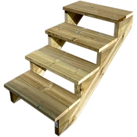 Escalier extérieur en bois 4 marches H 71cm L 100cm – Non contre marche – Bois autoclave classe 4 pour durabilité – Fixations incluses - L-100cm