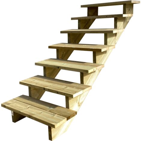 Escalier extérieur bois 7 marches H 122cm L 80cm – Non contre marche – Bois autoclave classe 4 – Pour accès jardin ou terrasse - L-80cm